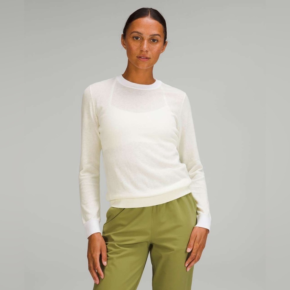 Lululemon Women’s Silk-Blend Crewneck Sweater Lemon Sorbet / White Size 10
